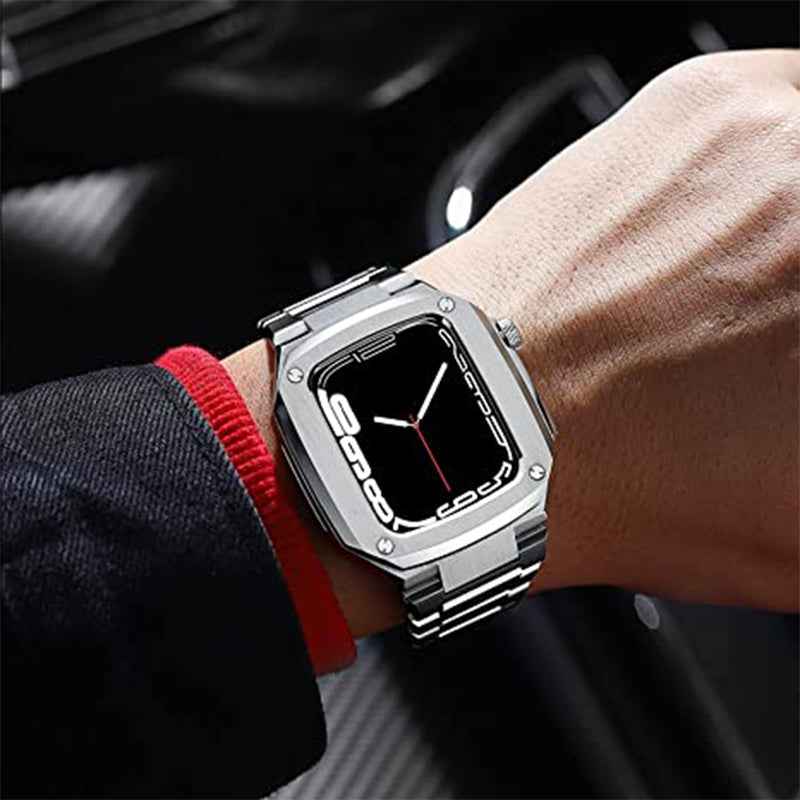 For Apple Watch Series 8 41mm / Series 7 41mm / SE / Series 6 / 5 / 4 40mm / Series 3 / 2 / 1 38mm Double Foldable Buckle Stainless Steel Watch Band Wrist Strap with Protective Cover - Silver