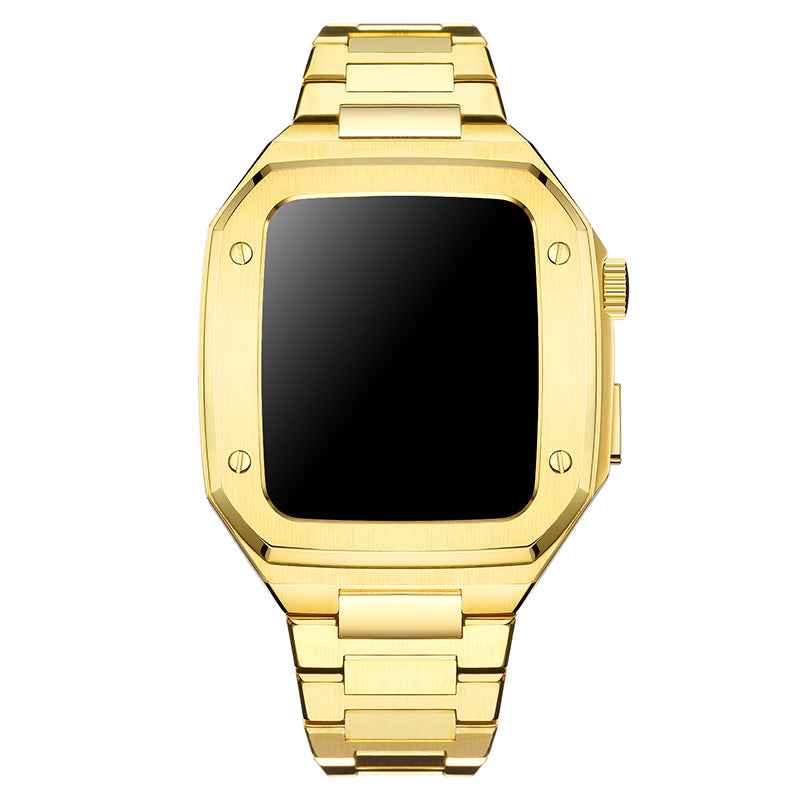 For Apple Watch Series 8 41mm / Series 7 41mm / SE / Series 6 / 5 / 4 40mm / Series 3 / 2 / 1 38mm Double Foldable Buckle Stainless Steel Watch Band Wrist Strap with Protective Cover - Gold