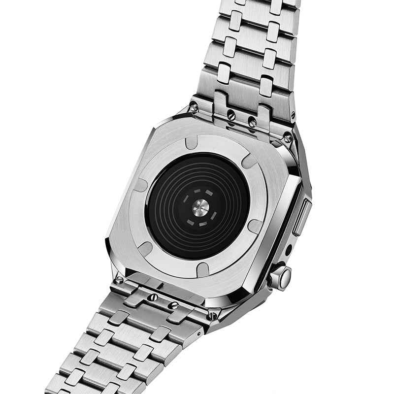 For Apple Watch Series 7 45mm / SE 44mm / SE (2022) 44mm / Series 6 / 5 / 4 44mm / Series 3 / 2 / 1 42mm Stainless Steel Double Foldable Buckle Watch Band Wrist Strap with Protective Case - Silver