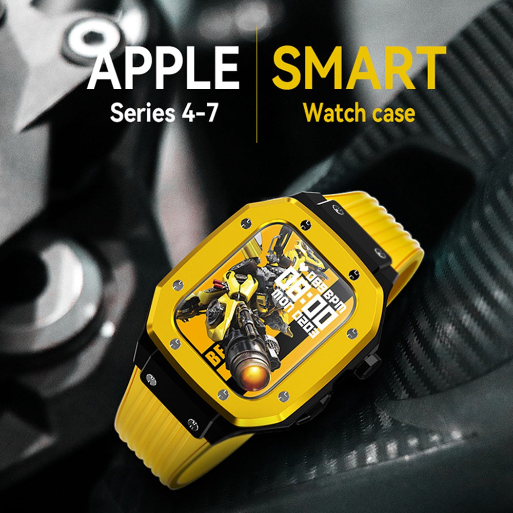 a yellow cell phone sitting on top of a bag