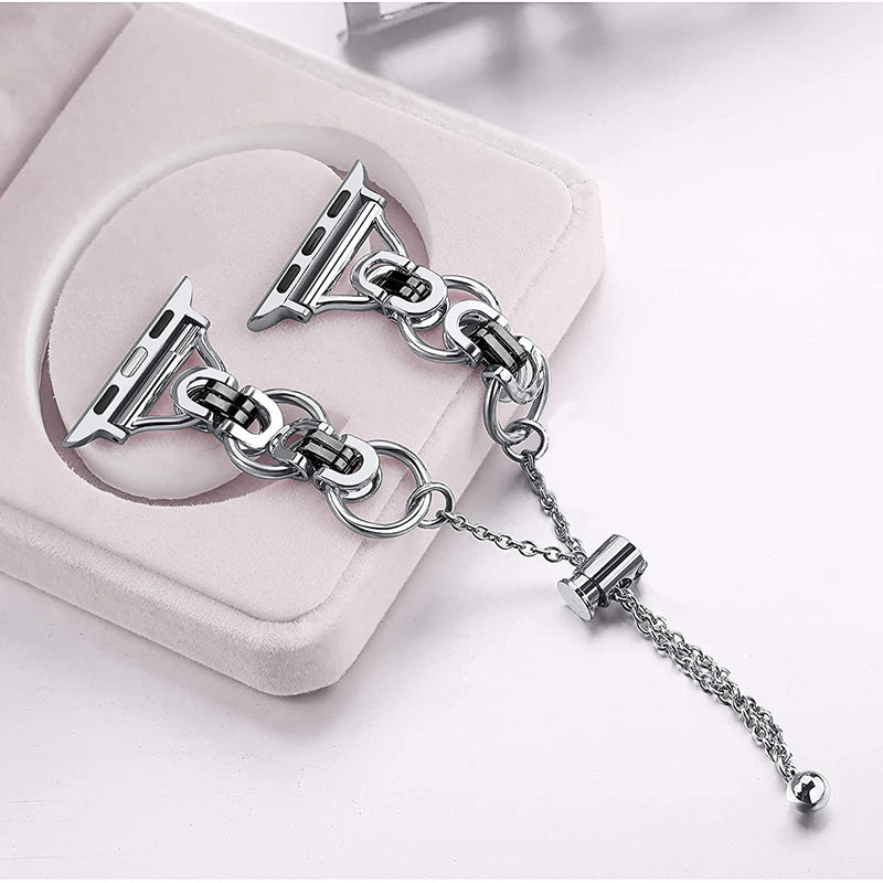 For Apple Watch Series 1 / 2 / 3 38mm / SE / SE(2022) / Series 4 / 5 / 6 40mm / Series 7 41mm / Series 8 41mm Stainless Steel Stylish Hollow Out Smart Watch Band Bracelet - Silver and Black - UNIQBUY