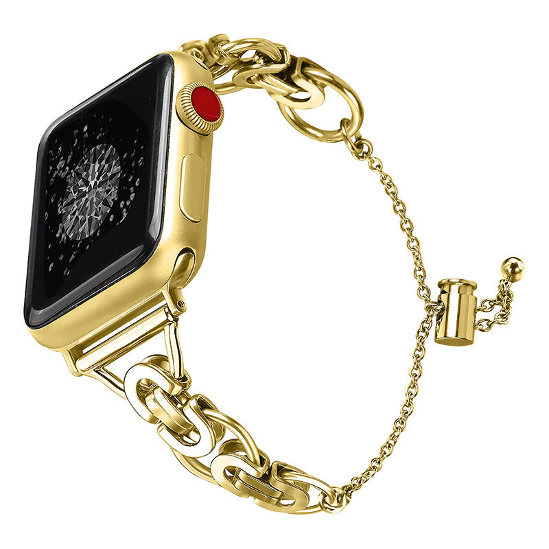 For Apple Watch Series 1 / 2 / 3 38mm / SE / SE(2022) / Series 4 / 5 / 6 40mm / Series 7 41mm / Series 8 41mm Stainless Steel Stylish Hollow Out Smart Watch Band Bracelet - Gold - UNIQBUY