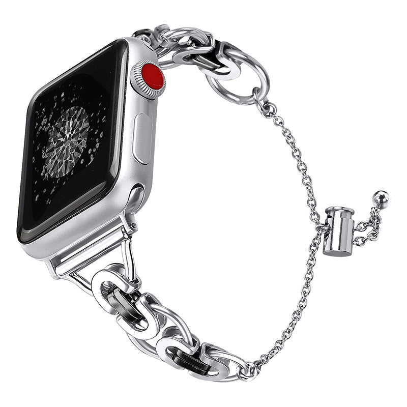 For Apple Watch Series 1 / 2 / 3 42mm / SE 44mm / SE (2022) 44mm / Series 4 / 5 / 6 44mm / Series 7 45mm / Series 8 45mm Stylish Hollow Out Smart Watch Band Stainless Steel Bracelet - Silver and Black - UNIQBUY