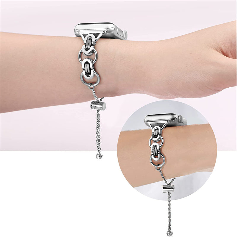 For Apple Watch Series 1 / 2 / 3 42mm / SE 44mm / SE (2022) 44mm / Series 4 / 5 / 6 44mm / Series 7 45mm / Series 8 45mm Stylish Hollow Out Smart Watch Band Stainless Steel Bracelet - Silver and Black - UNIQBUY