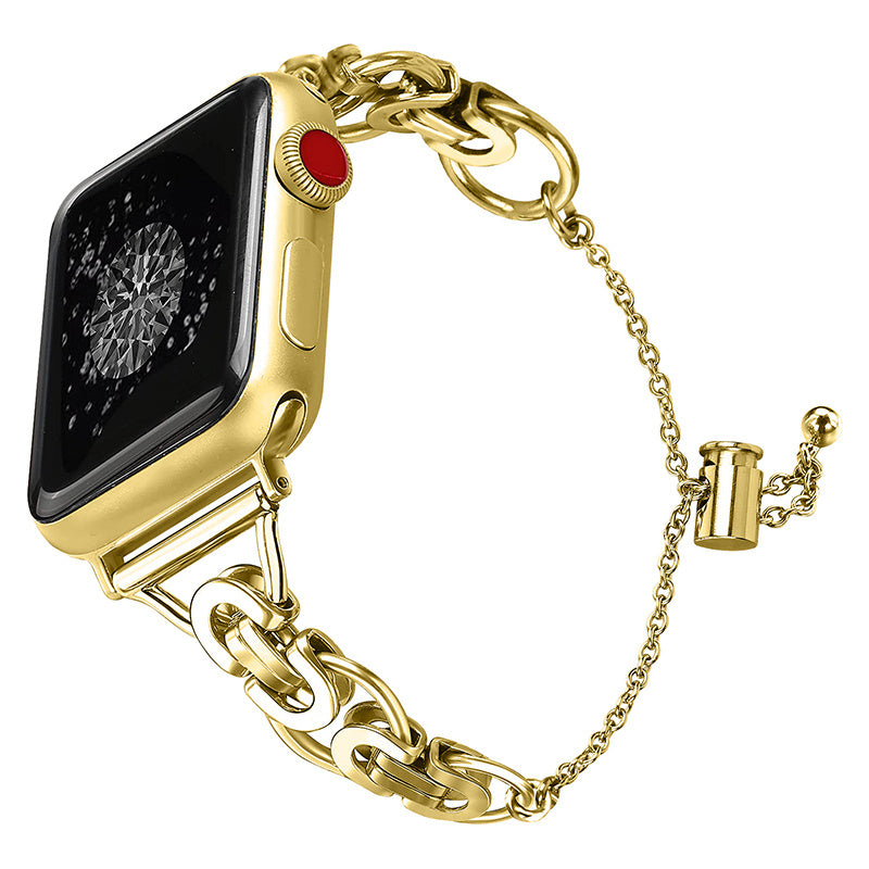 For Apple Watch Series 1 / 2 / 3 42mm / SE 44mm / SE (2022) 44mm / Series 4 / 5 / 6 44mm / Series 7 45mm / Series 8 45mm Stylish Hollow Out Smart Watch Band Stainless Steel Bracelet - Gold - UNIQBUY