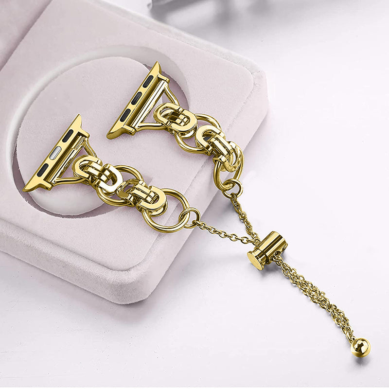 For Apple Watch Series 1 / 2 / 3 42mm / SE 44mm / SE (2022) 44mm / Series 4 / 5 / 6 44mm / Series 7 45mm / Series 8 45mm Stylish Hollow Out Smart Watch Band Stainless Steel Bracelet - Gold - UNIQBUY