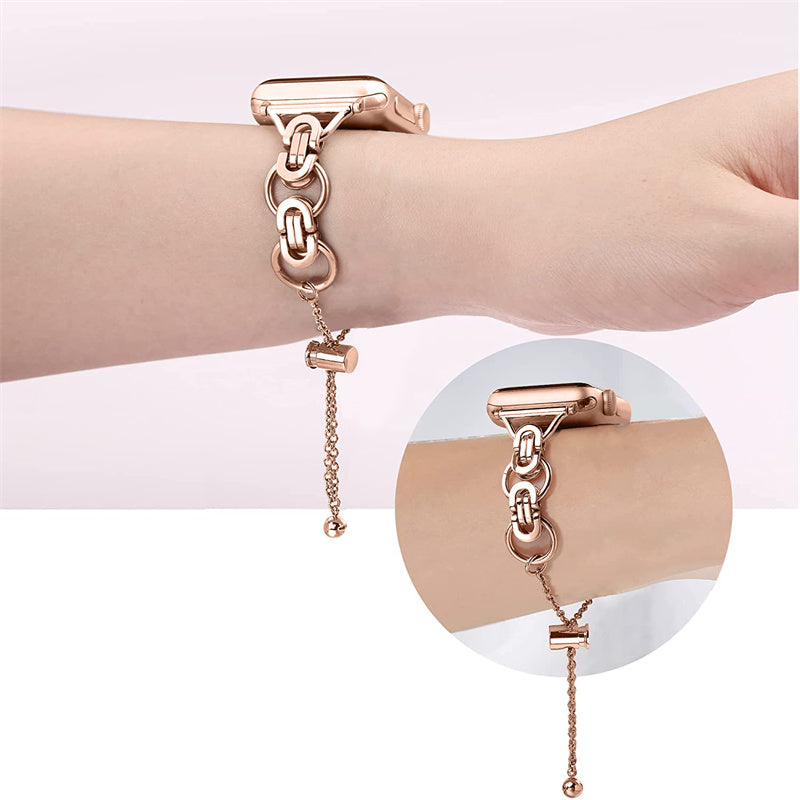 For Apple Watch Series 1 / 2 / 3 42mm / SE 44mm / SE (2022) 44mm / Series 4 / 5 / 6 44mm / Series 7 45mm / Series 8 45mm Stylish Hollow Out Smart Watch Band Stainless Steel Bracelet - Rose Gold - UNIQBUY