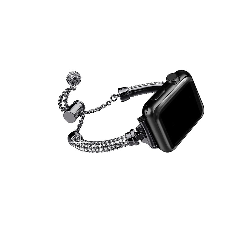 For Apple Watch Ultra 49mm / Series 8 45mm / 7 45mm / SE / SE (2022) 44mm / 4 / 5 / 6 44mm / 3 / 2 / 1 42mm Rhinestone Decor Bracelet Metal Watch Band Wrist Strap Replacement - Black - UNIQBUY