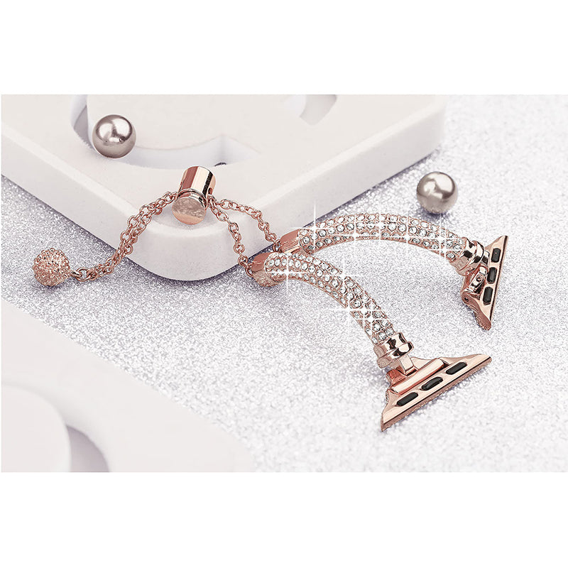 For Apple Watch Ultra 49mm / Series 8 45mm / 7 45mm / SE / SE (2022) 44mm / 4 / 5 / 6 44mm / 3 / 2 / 1 42mm Rhinestone Decor Bracelet Metal Watch Band Wrist Strap Replacement - Rose Gold - UNIQBUY