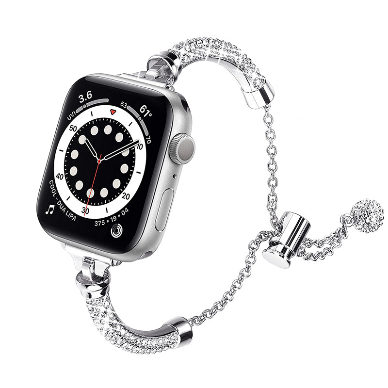 For Apple Watch Ultra 49mm / Series 8 45mm / 7 45mm / SE / SE (2022) 44mm / 4 / 5 / 6 44mm / 3 / 2 / 1 42mm Rhinestone Decor Anti-sweat Stylish Bracelet Metal Watch Band Wrist Strap Replacement - Silver - UNIQBUY