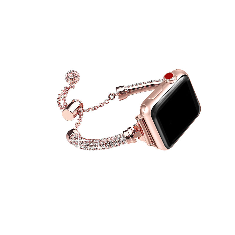 For Apple Watch Series 8 41mm / Series 7 41mm / SE / 4 / 5 / 6 40mm / 3 / 2 / 1 38mm Stylish Bracelet Rhinestone Decor Metal Watch Band Wrist Strap Replacement - Rose Gold - UNIQBUY