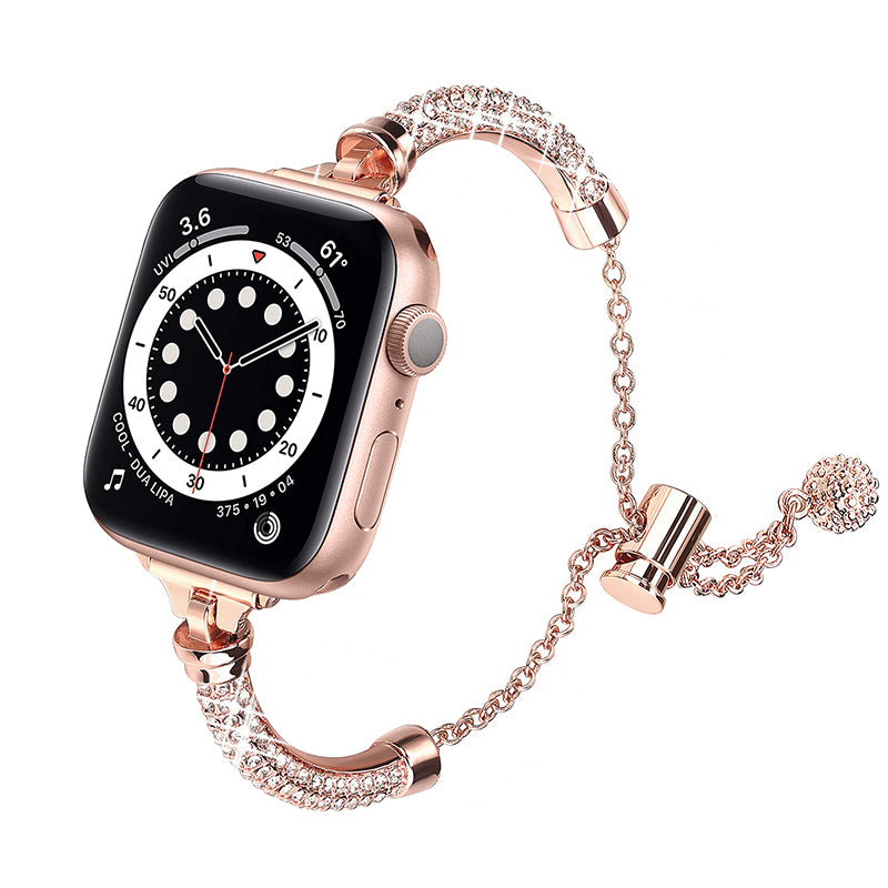 For Apple Watch Series 8 41mm / Series 7 41mm / SE / 4 / 5 / 6 40mm / 3 / 2 / 1 38mm Stylish Bracelet Rhinestone Decor Metal Watch Band Wrist Strap Replacement - Rose Gold - UNIQBUY