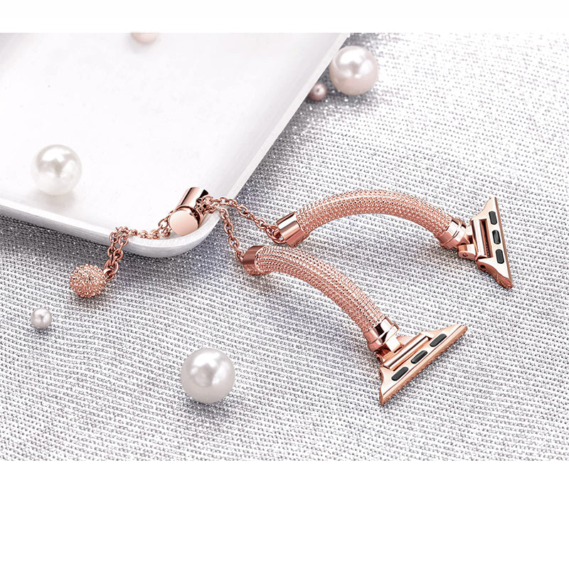 For Apple Watch Ultra 49mm / Series 8 45mm / 7 45mm / SE / SE (2022) 44mm / 4 / 5 / 6 44mm / 3 / 2 / 1 42mm Stylish Durable Bracelet Metal Smart Watch Band Wrist Strap Replacement - Rose Gold - UNIQBUY