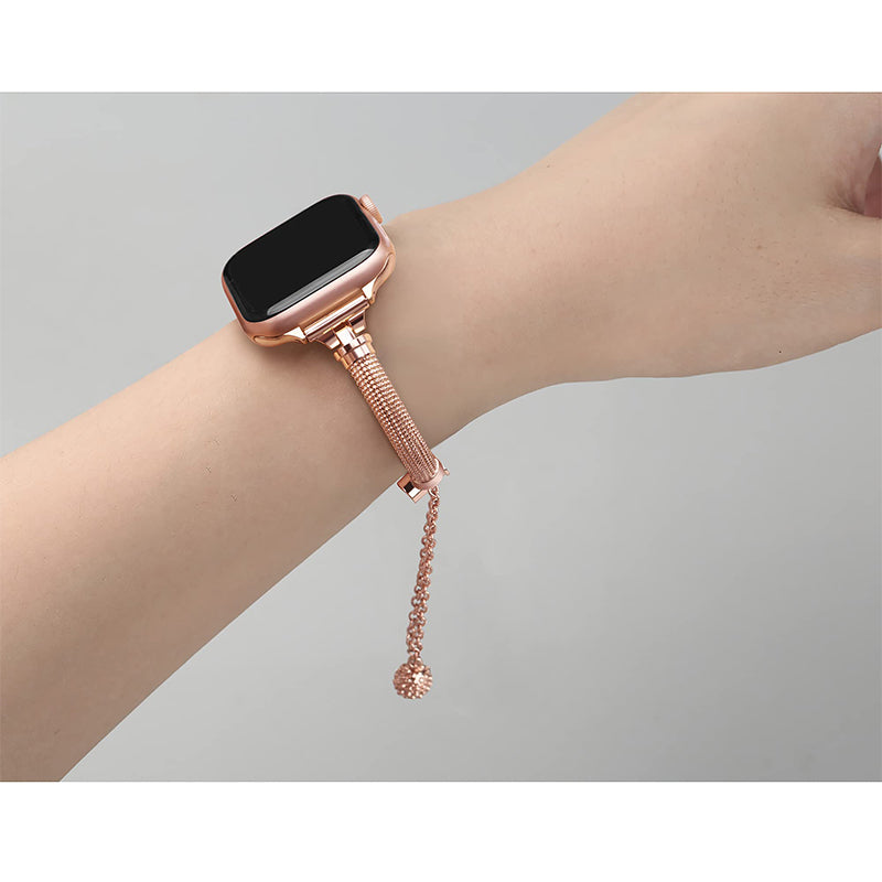 For Apple Watch Ultra 49mm / Series 8 45mm / 7 45mm / SE / SE (2022) 44mm / 4 / 5 / 6 44mm / 3 / 2 / 1 42mm Stylish Durable Bracelet Metal Smart Watch Band Wrist Strap Replacement - Rose Gold - UNIQBUY