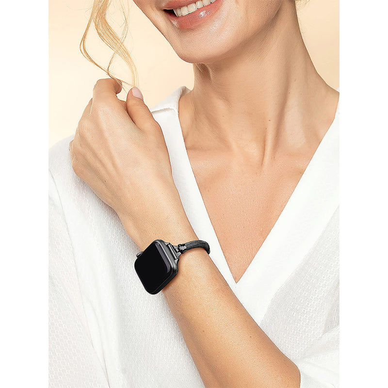 For Apple Watch Ultra 49mm / Series 8 45mm / 7 45mm / SE / SE (2022) 44mm / 4 / 5 / 6 44mm / 3 / 2 / 1 42mm Stylish Durable Bracelet Metal Smart Watch Band Wrist Strap Replacement - Black - UNIQBUY