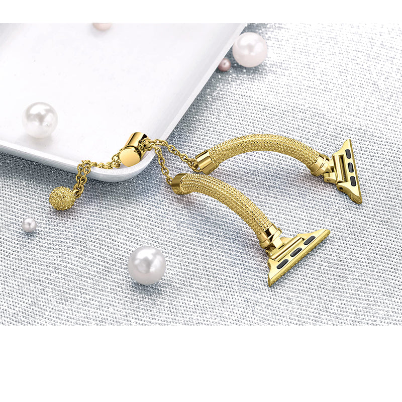 For Apple Watch Ultra 49mm / Series 8 45mm / 7 45mm / SE / SE (2022) 44mm / 4 / 5 / 6 44mm / 3 / 2 / 1 42mm Stylish Durable Bracelet Metal Smart Watch Band Wrist Strap Replacement - Gold - UNIQBUY