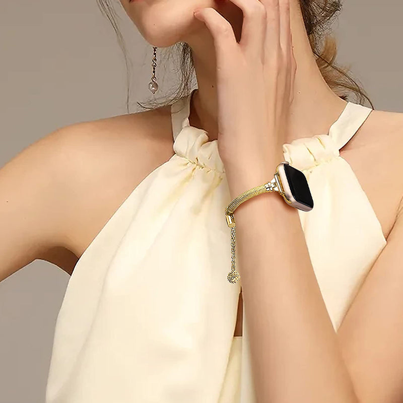 For Apple Watch Ultra 49mm / Series 8 45mm / 7 45mm / SE / SE (2022) 44mm / 4 / 5 / 6 44mm / 3 / 2 / 1 42mm Stylish Durable Bracelet Metal Smart Watch Band Wrist Strap Replacement - Gold - UNIQBUY