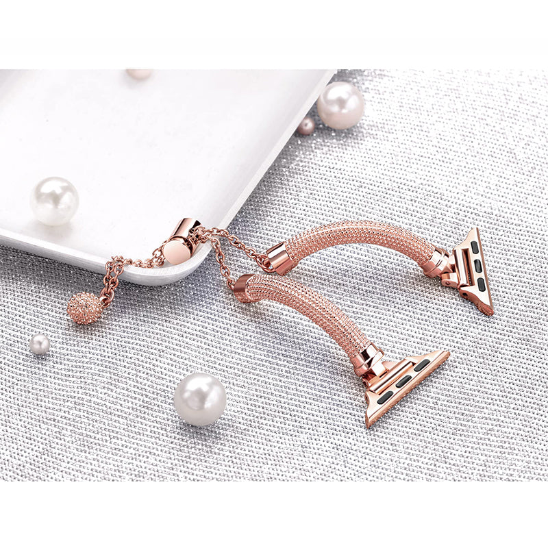 For Apple Watch Series 8 41mm / Series 7 41mm / SE / 4 / 5 / 6 40mm / 3 / 2 / 1 38mm Metal Smart Watch Band Bracelet Wear-resistant Durable Wrist Strap Replacement - Rose Gold - UNIQBUY