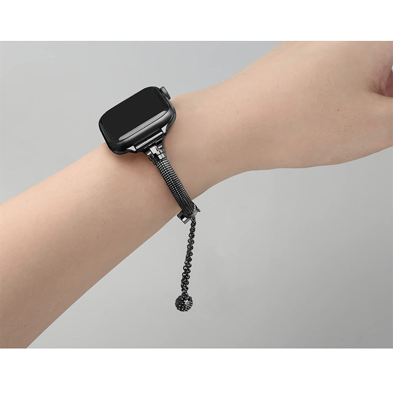 For Apple Watch Series 8 41mm / Series 7 41mm / SE / 4 / 5 / 6 40mm / 3 / 2 / 1 38mm Metal Smart Watch Band Bracelet Wear-resistant Durable Wrist Strap Replacement - Black - UNIQBUY