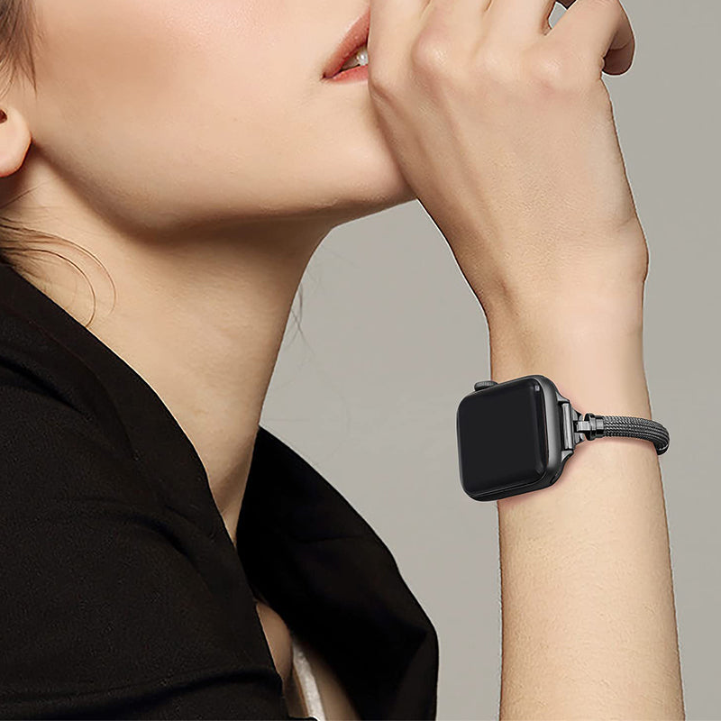 For Apple Watch Series 8 41mm / Series 7 41mm / SE / 4 / 5 / 6 40mm / 3 / 2 / 1 38mm Metal Smart Watch Band Bracelet Wear-resistant Durable Wrist Strap Replacement - Black - UNIQBUY