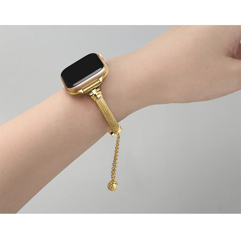 For Apple Watch Series 8 41mm / Series 7 41mm / SE / 4 / 5 / 6 40mm / 3 / 2 / 1 38mm Metal Smart Watch Band Bracelet Wear-resistant Durable Wrist Strap Replacement - Gold - UNIQBUY