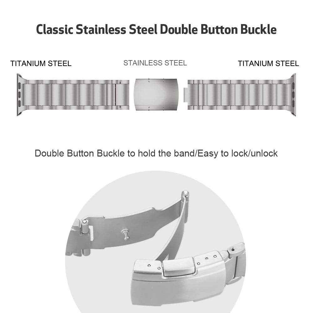 JLT For Apple Watch Ultra 49mm / Series 8 45mm / 7 45mm / SE 44mm / SE (2022) 44mm / Series 6 / 5 / 4 44mm / Series 3 / 2 / 1 42mm Replacement Watch Strap Titanium Steel Ultra-light Wristband - Grey Silver