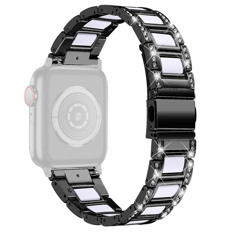 For Apple Watch Series 8 41mm / Series 7 41mm / Series 6 / 5 / 4 / SE / SE(2022) 40mm / Series 3 / 2 / 1 38mm Stainless Steel Watch Band Bling Rhinestone Resin Bracelet Strap Replacement - Black / White - UNIQBUY