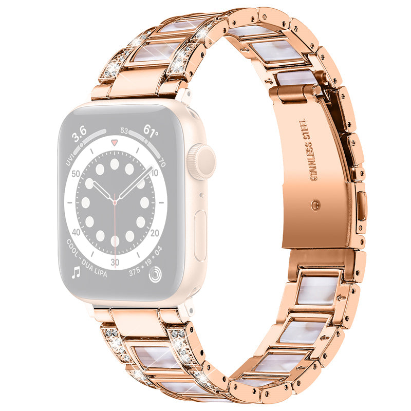 For Apple Watch Series 8 41mm / Series 7 41mm / Series 6 / 5 / 4 / SE / SE(2022) 40mm / Series 3 / 2 / 1 38mm Stainless Steel Watch Band Bling Rhinestone Resin Bracelet Strap Replacement - Rose Gold / Pink Mix - UNIQBUY