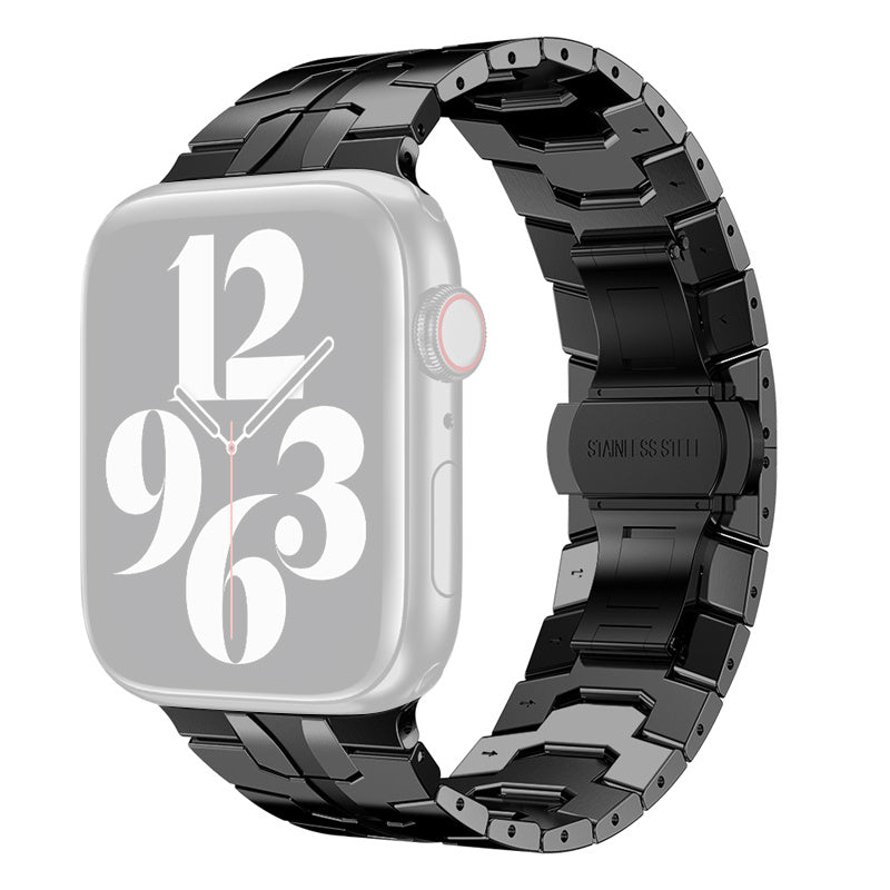 For Apple Watch Ultra 49mm / Series 8 45mm / 7 45mm / Series / 4 / 5 / 6 / SE 44mm / SE (2022) 44mm / Series 3 / 2 / 1 42mm Stainless Steel Smart Watch Strap Anti-scratch Wrist Band with Buckle Design - Black - UNIQBUY