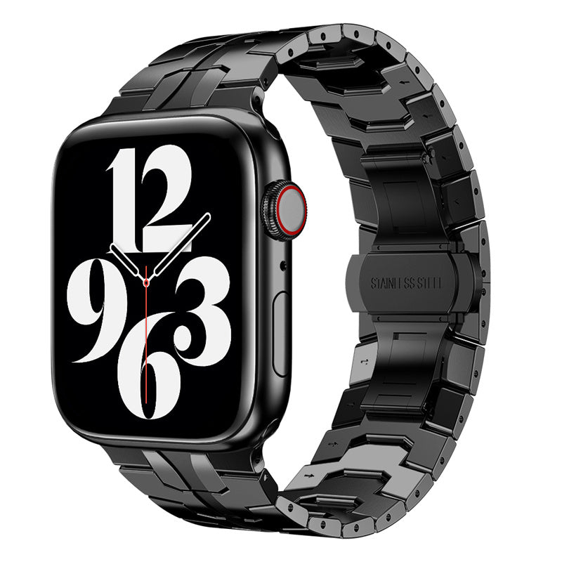 For Apple Watch Ultra 49mm / Series 8 45mm / 7 45mm / Series / 4 / 5 / 6 / SE 44mm / SE (2022) 44mm / Series 3 / 2 / 1 42mm Stainless Steel Smart Watch Strap Anti-scratch Wrist Band with Buckle Design - Black - UNIQBUY