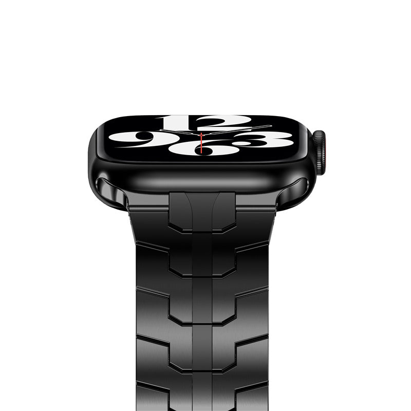 For Apple Watch Ultra 49mm / Series 8 45mm / 7 45mm / Series / 4 / 5 / 6 / SE 44mm / SE (2022) 44mm / Series 3 / 2 / 1 42mm Stainless Steel Smart Watch Strap Anti-scratch Wrist Band with Buckle Design - Black - UNIQBUY
