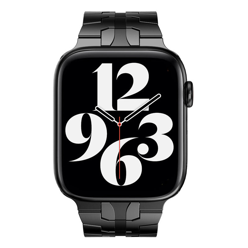 For Apple Watch Ultra 49mm / Series 8 45mm / 7 45mm / Series / 4 / 5 / 6 / SE 44mm / SE (2022) 44mm / Series 3 / 2 / 1 42mm Stainless Steel Smart Watch Strap Anti-scratch Wrist Band with Buckle Design - Black - UNIQBUY