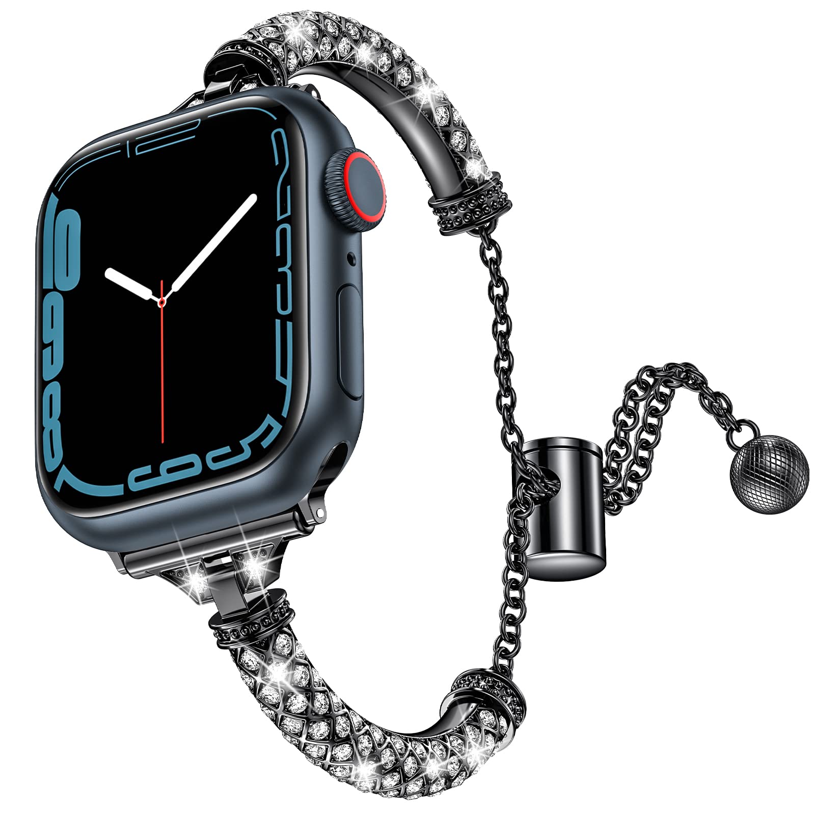 For Apple Watch SE / SE (2022) 40mm / Series 7 / 8 41mm / 4 / 5 / 6 40mm / 1 / 2 / 3 38mm Metal Stretch Jewelry Watch Strap Rhinestone Decorated Wristband for Women Girls - Black - UNIQBUY