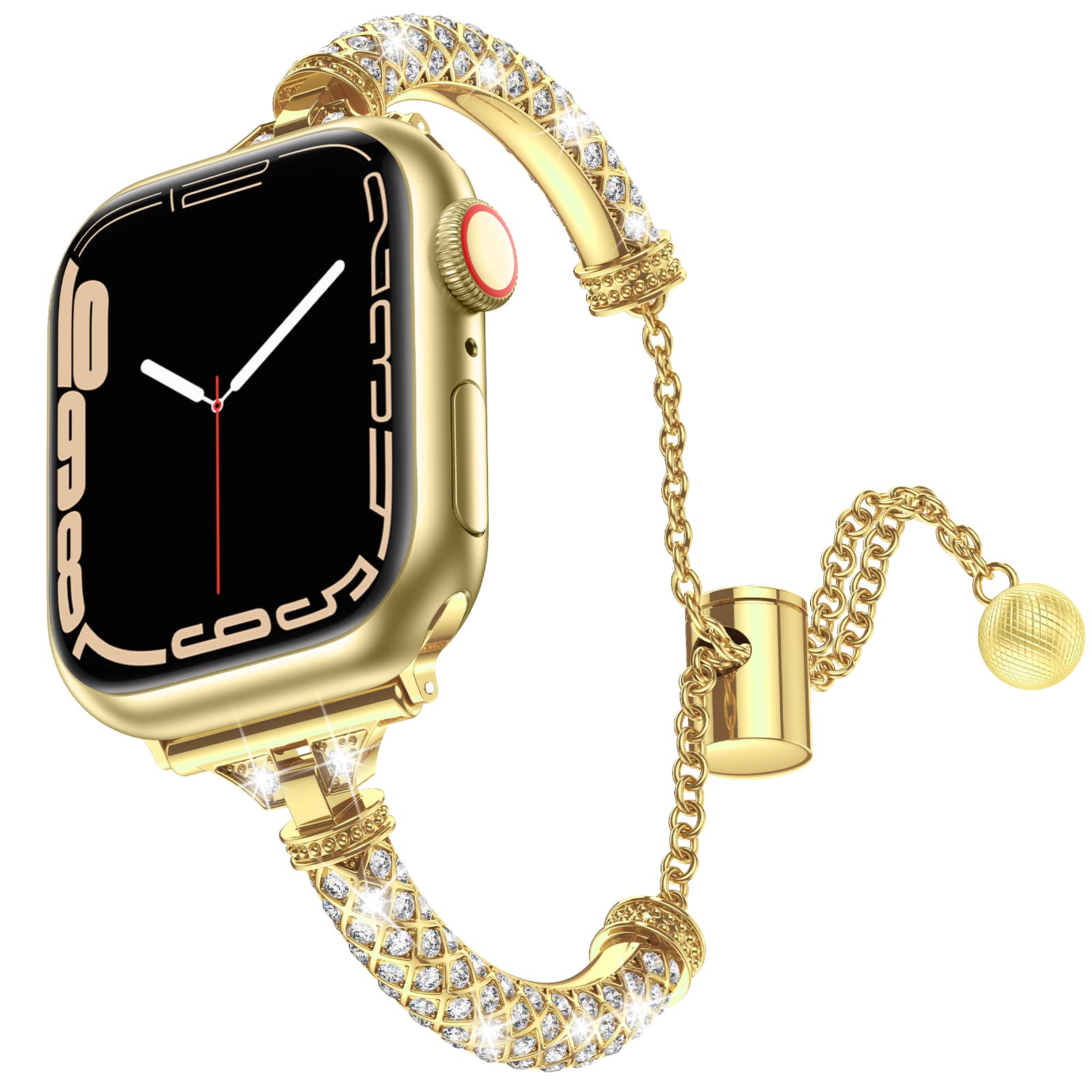 For Apple Watch Ultra 49mm / SE / SE (2022) 44mm / Series 7 / 8 45mm / 4 / 5 / 6 44mm / 1 / 2 / 3 42mm Metal Watch Strap for Women Girls Rhinestone Decorated Stretch Jewelry Wrist Band - Gold - UNIQBUY