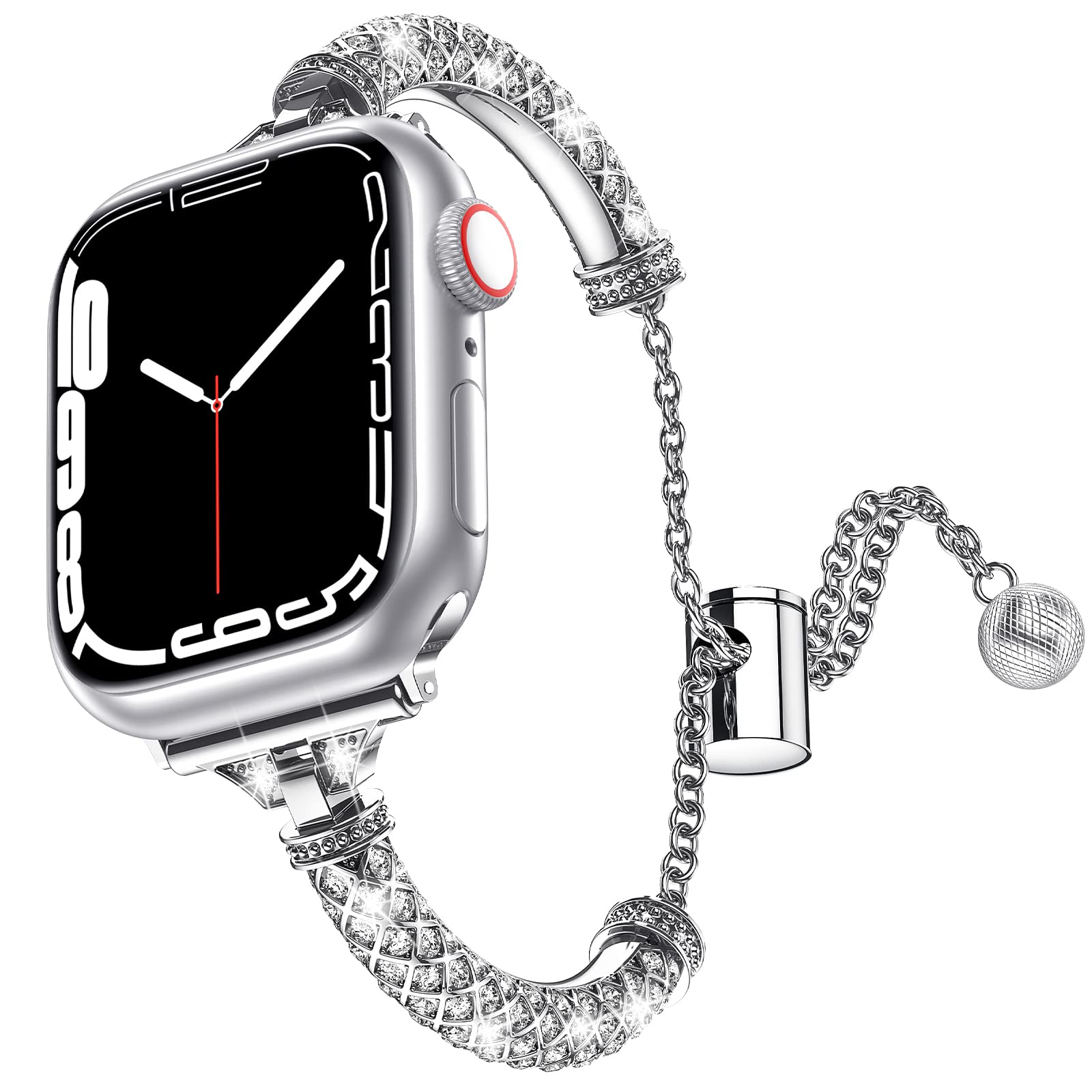 For Apple Watch Ultra 49mm / SE / SE (2022) 44mm / Series 7 / 8 45mm / 4 / 5 / 6 44mm / 1 / 2 / 3 42mm Metal Watch Strap for Women Girls Rhinestone Decorated Stretch Jewelry Wrist Band - Silver - UNIQBUY