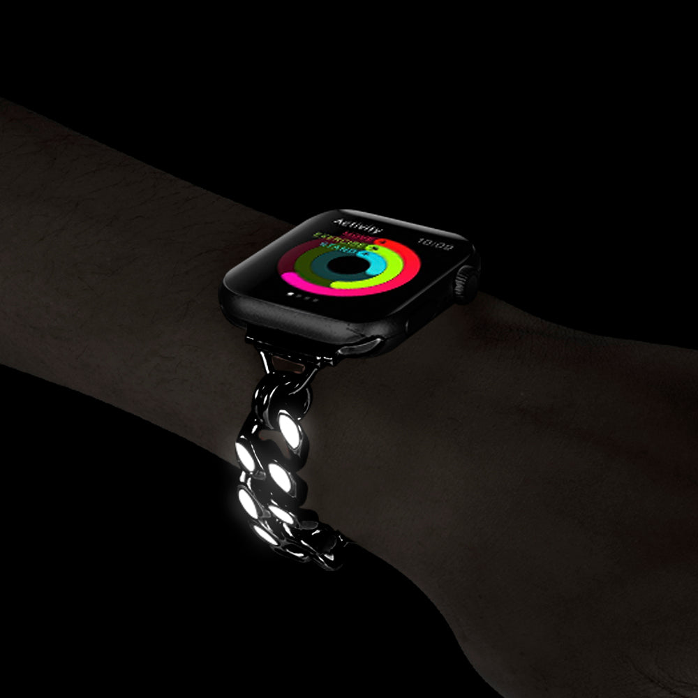 For Apple Watch Series 1 / 2 / 3 38mm / Series 4 / 5 / 6 / SE / SE (2022) 40mm / Series 7 / 8 41mm Cool Chain Metal Link Bands Night Luminous Strap Bracelet - Silver - UNIQBUY