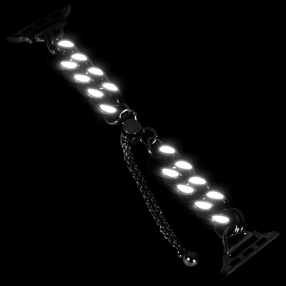 For Apple Watch Series 1 / 2 / 3 38mm / Series 4 / 5 / 6 / SE / SE (2022) 40mm / Series 7 / 8 41mm Cool Chain Metal Link Bands Night Luminous Strap Bracelet - Silver - UNIQBUY