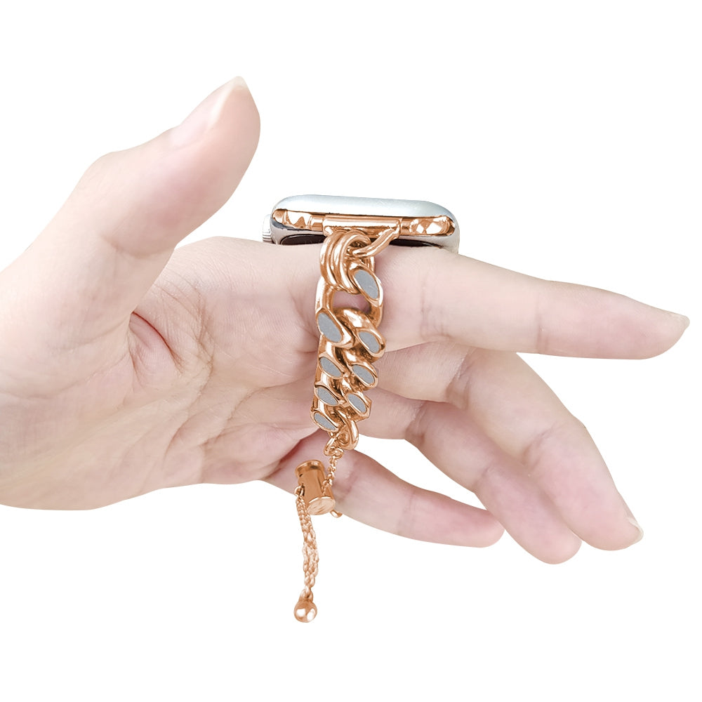 For Apple Watch Series 1 / 2 / 3 38mm / Series 4 / 5 / 6 / SE / SE (2022) 40mm / Series 7 / 8 41mm Cool Chain Metal Link Bands Night Luminous Strap Bracelet - Rose Gold - UNIQBUY