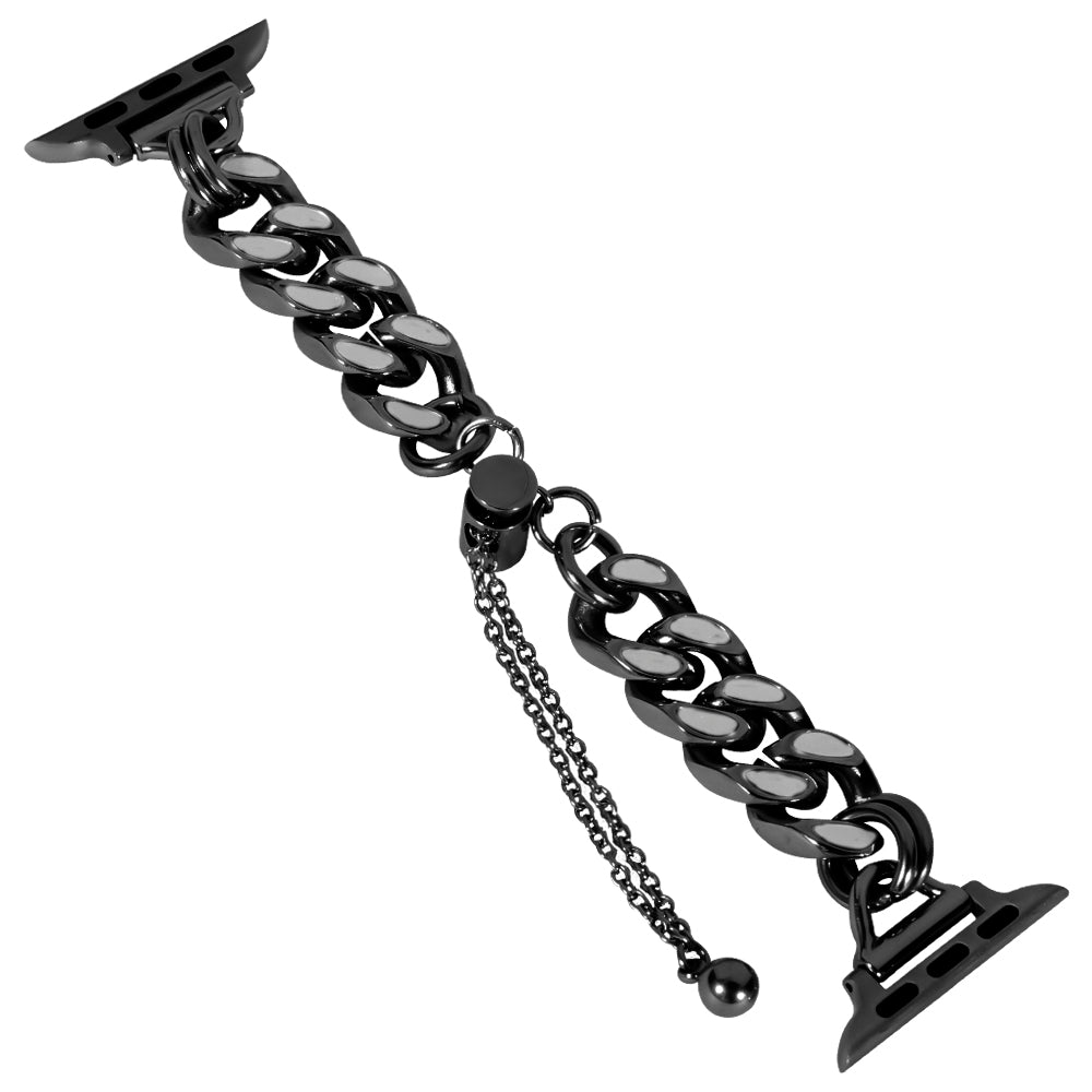 For Apple Watch Ultra 49mm / Series 8 / 7 45mm / Series 6 / 5 / 4 / SE / SE (2022) 44mm / Series 3 / 2 / 1 42mm Chain Style Metal Watch Band Luminous Strap Replacement - Black - UNIQBUY