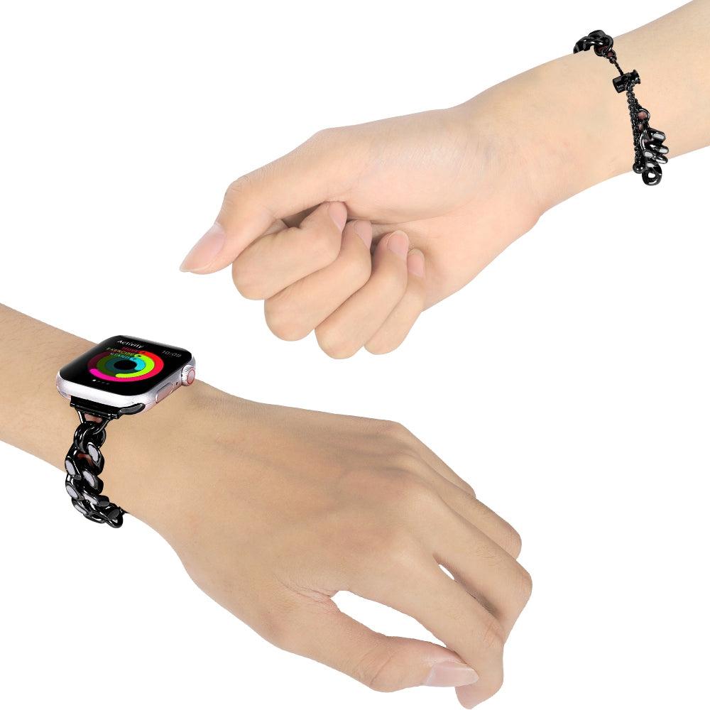 For Apple Watch Ultra 49mm / Series 8 / 7 45mm / Series 6 / 5 / 4 / SE / SE (2022) 44mm / Series 3 / 2 / 1 42mm Chain Style Metal Watch Band Luminous Strap Replacement - Black - UNIQBUY