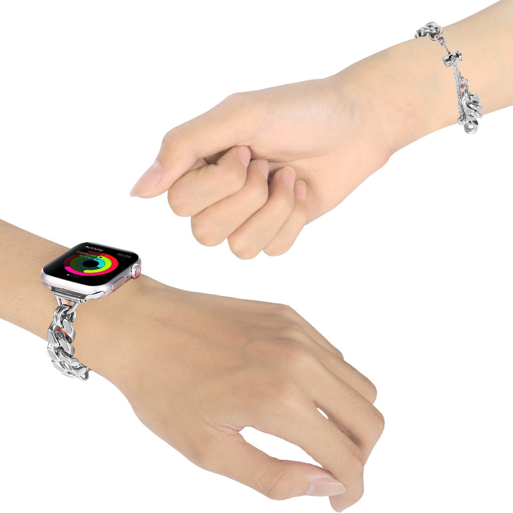 For Apple Watch Ultra 49mm / Series 8 / 7 45mm / Series 6 / 5 / 4 / SE / SE (2022) 44mm / Series 3 / 2 / 1 42mm Chain Style Metal Watch Band Luminous Strap Replacement - Silver - UNIQBUY