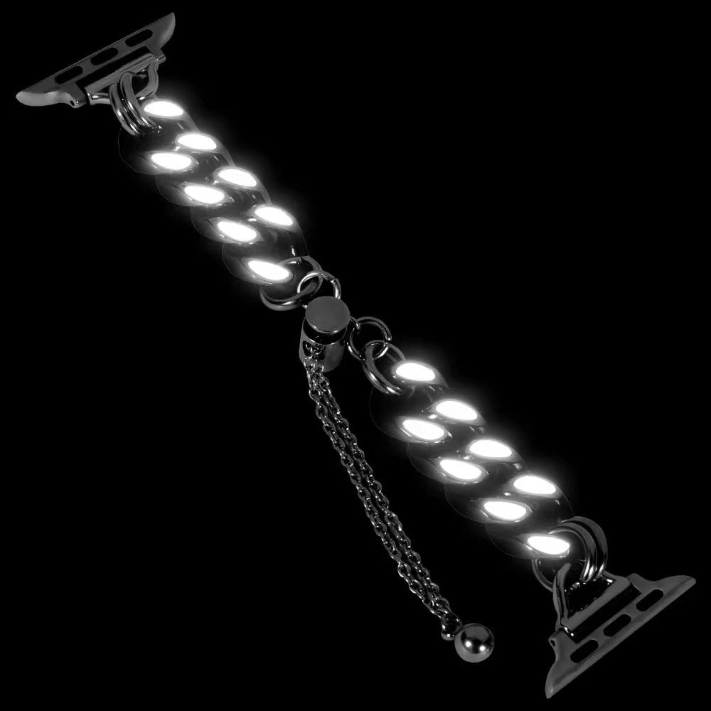 For Apple Watch Ultra 49mm / Series 8 / 7 45mm / Series 6 / 5 / 4 / SE / SE (2022) 44mm / Series 3 / 2 / 1 42mm Chain Style Metal Watch Band Luminous Strap Replacement - Silver - UNIQBUY