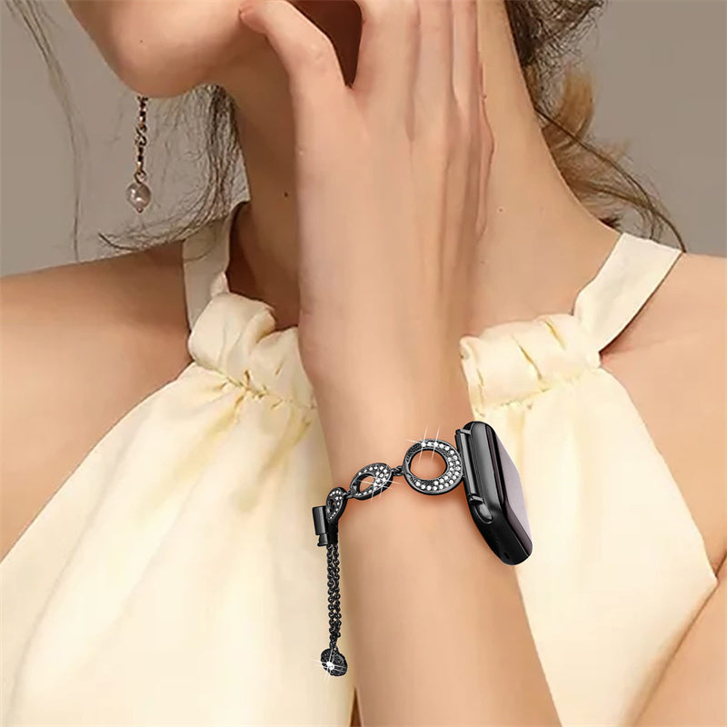 For Apple Watch Series 8 / 7 41mm / Series 6 / 5 / 4 / SE / SE(2022) 40mm / Series 3 / 2 / 1 38mm Rhinestone Decor Bling Bracelet Stainless Steel Wristband Strap - Black - UNIQBUY