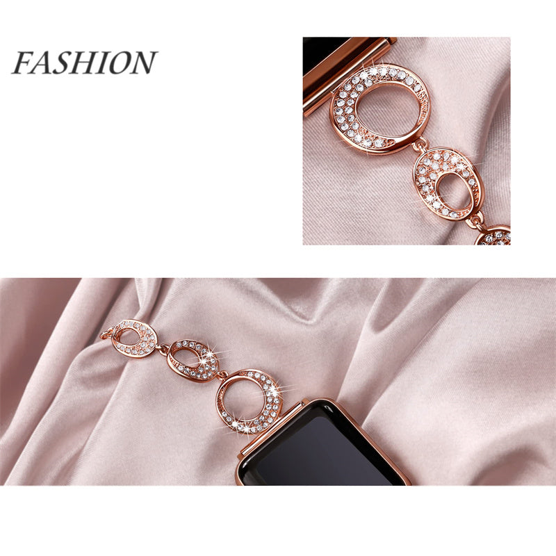 For Apple Watch Series 8 / 7 41mm / Series 6 / 5 / 4 / SE / SE(2022) 40mm / Series 3 / 2 / 1 38mm Rhinestone Decor Bling Bracelet Stainless Steel Wristband Strap - Rose Gold - UNIQBUY