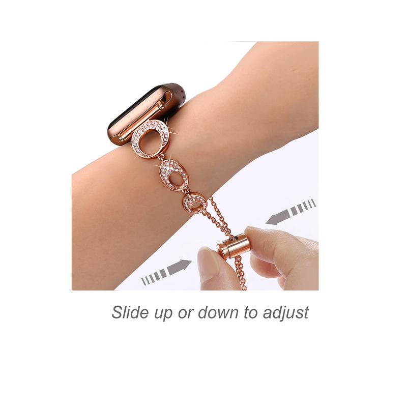For Apple Watch Series 8 / 7 41mm / Series 6 / 5 / 4 / SE / SE(2022) 40mm / Series 3 / 2 / 1 38mm Rhinestone Decor Bling Bracelet Stainless Steel Wristband Strap - Rose Gold - UNIQBUY