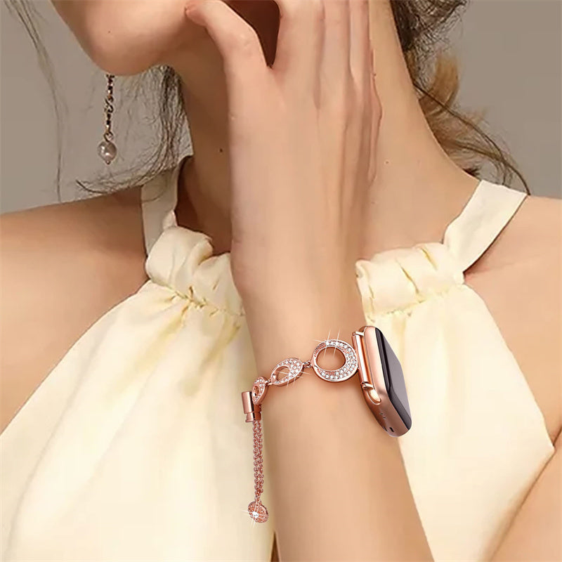 For Apple Watch Series 8 / 7 41mm / Series 6 / 5 / 4 / SE / SE(2022) 40mm / Series 3 / 2 / 1 38mm Rhinestone Decor Bling Bracelet Stainless Steel Wristband Strap - Rose Gold - UNIQBUY