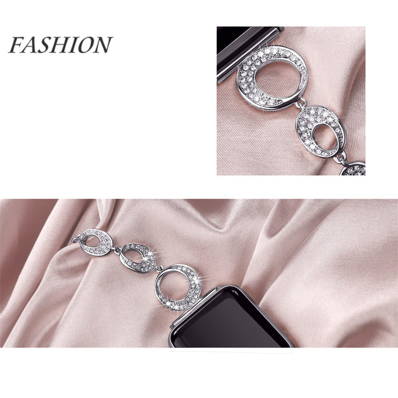 For Apple Watch Series 8 / 7 41mm / Series 6 / 5 / 4 / SE / SE(2022) 40mm / Series 3 / 2 / 1 38mm Rhinestone Decor Bling Bracelet Stainless Steel Wristband Strap - Silver - UNIQBUY