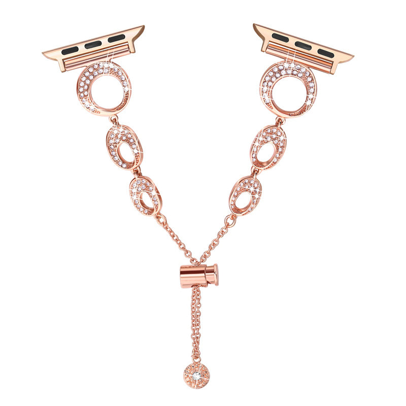 For Apple Watch Ultra 49mm / Series 8 / 7 45mm / Series 6 / 5 / 4 / SE / SE(2022) 44mm / Series 3 / 2 / 1 42mm Metal Bracelet Watch Band Rhinestone Decor Replacement Strap - Rose Gold - UNIQBUY