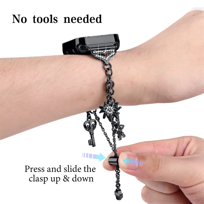 For Apple Watch Series 8 / 7 45mm Pendant Bracelet Watch Band Rhinestone Decor Strap Replacement with Hard PC Hollow-out Watch Case - Black - UNIQBUY
