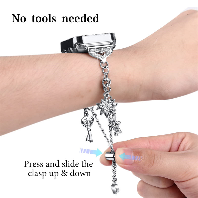For Apple Watch Series 6 / 5 / 4 / SE (2022) / SE 44mm Bracelet Watch Band with Hollow PC Watch Frame Rhinestone Decor Pendant Bracelet Wrist Strap - Silver - UNIQBUY
